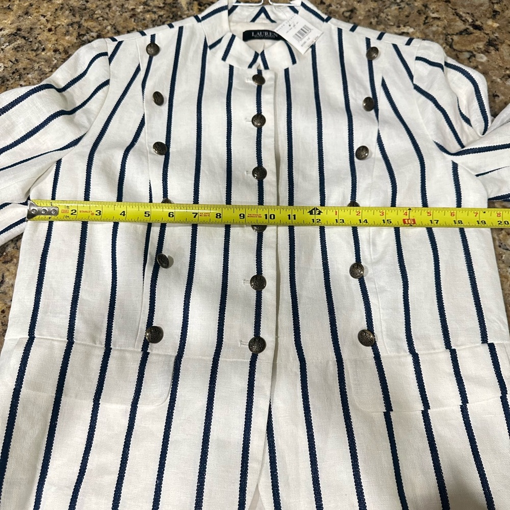 Ralph Lauren Cream Blazer with Navy Vertical Stripes. Size 12. New with tags - Picture 9 of 11